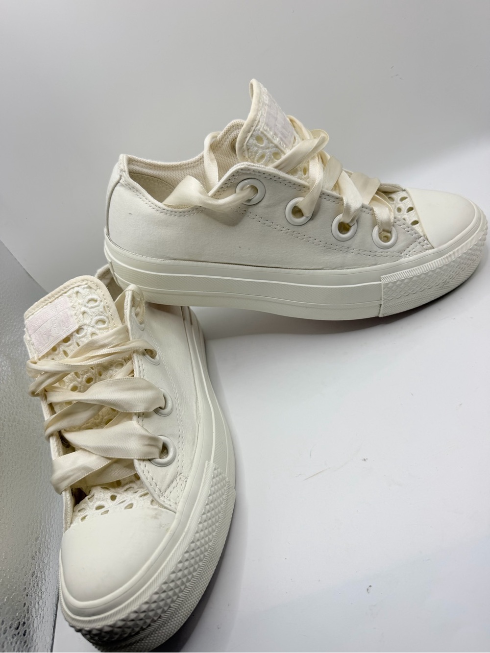 Converse Women's Lace-Trim Canvas Sneakers in Cream